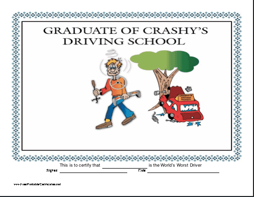 Bad Driving certificate