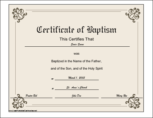 Baptism certificate