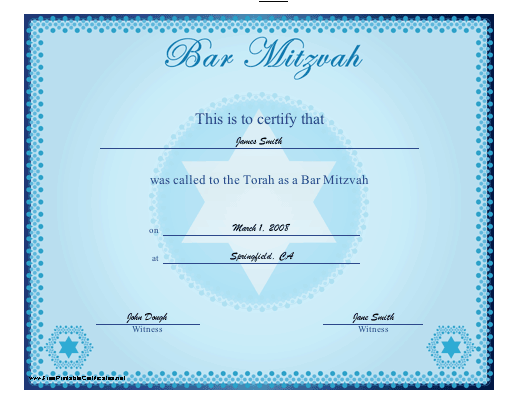 Bar Mitzvah certificate