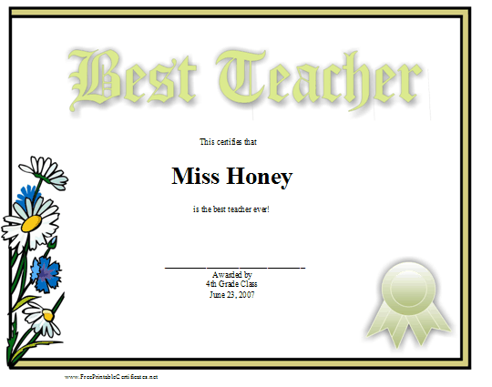 Best Teacher certificate