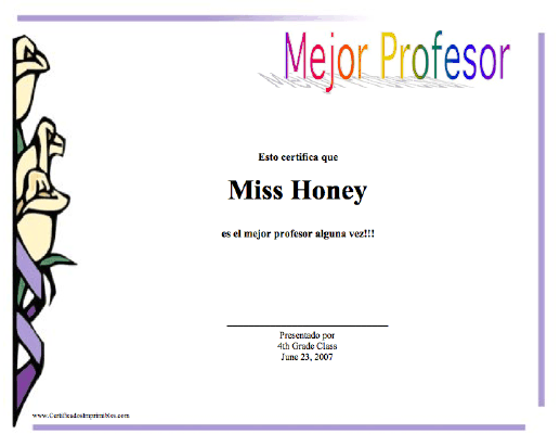 Mejor Profesor certificate