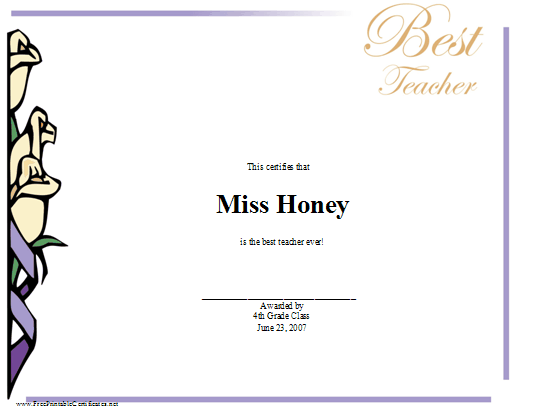 Best Teacher certificate