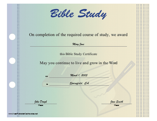 Bible Study certificate