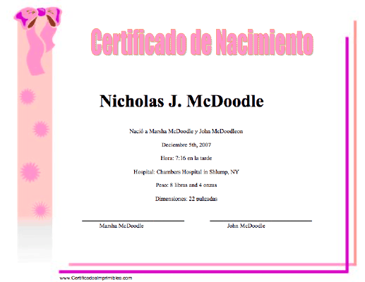 Certificado de Nacimiento certificate