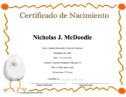 Certificado de Nacimiento certificate