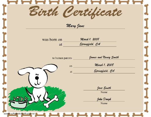 Dog Birth certificate