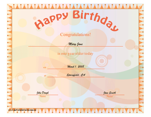 Birthday certificate
