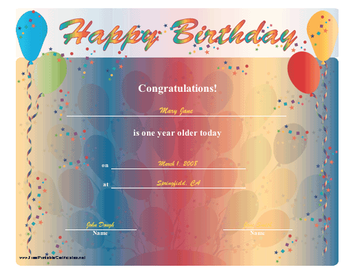 Birthday certificate