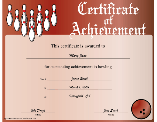 Bowling Achievement certificate