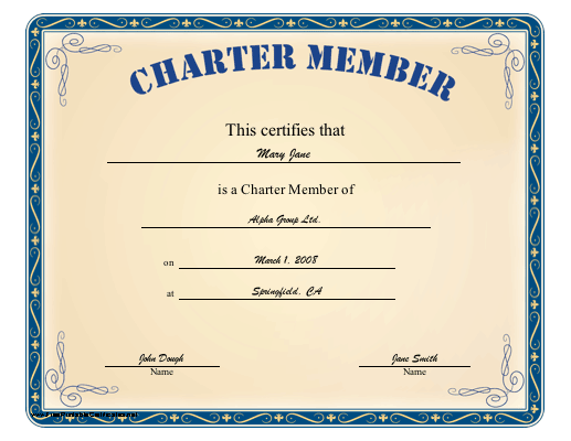Charter Member certificate