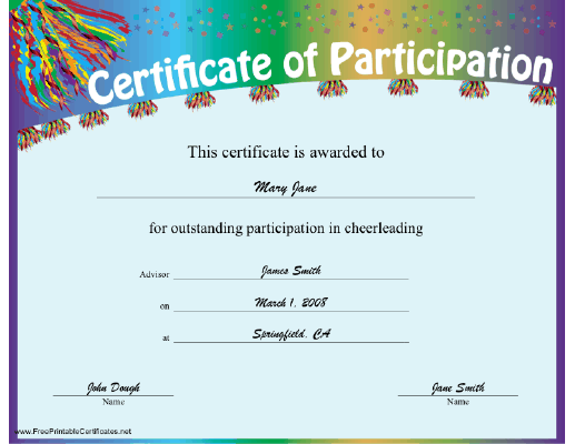 Cheerleading Participation certificate