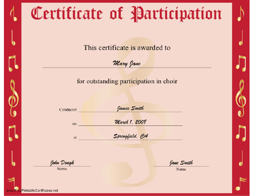Choir Participation certificate
