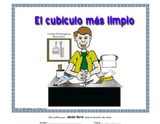 El cubículo más limpio certificate