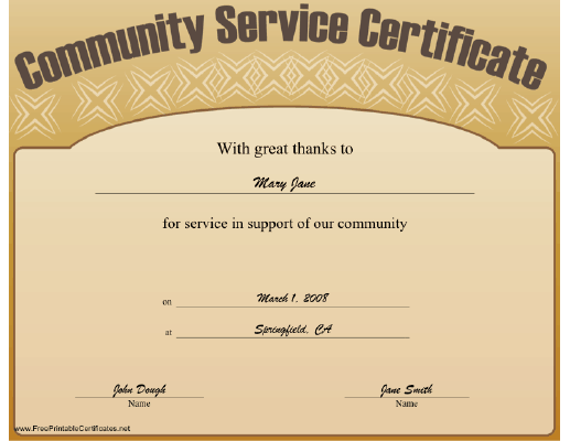 Community Service certificate