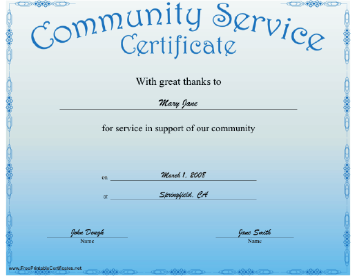 community service hours certificate template