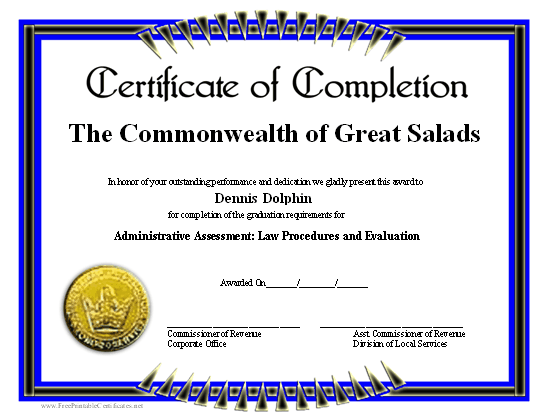 Completion certificate