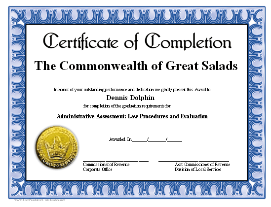 Completion certificate