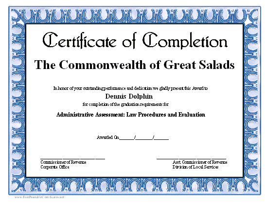 Completion certificate