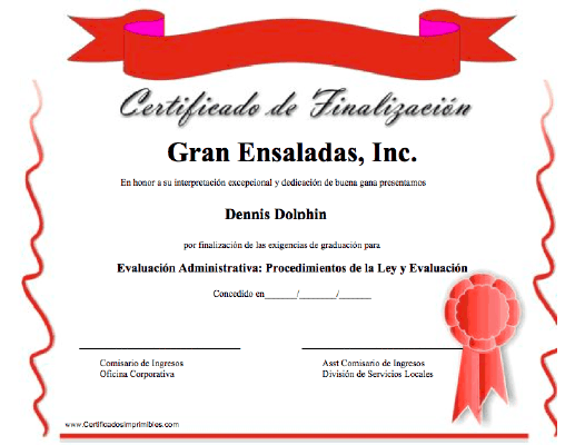 Certificado de Finalizacíon certificate