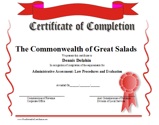 Completion certificate