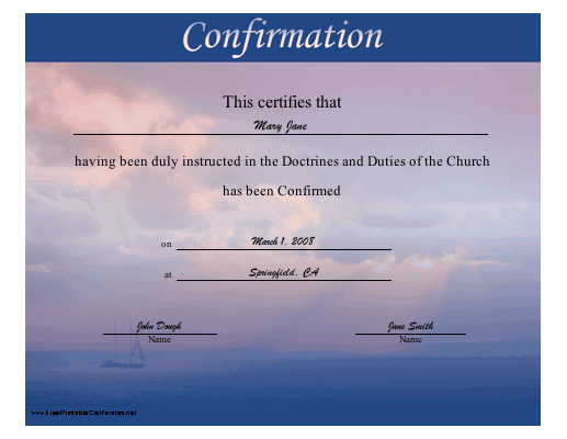 Confirmation certificate