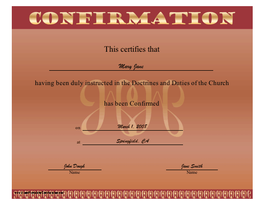 Confirmation certificate