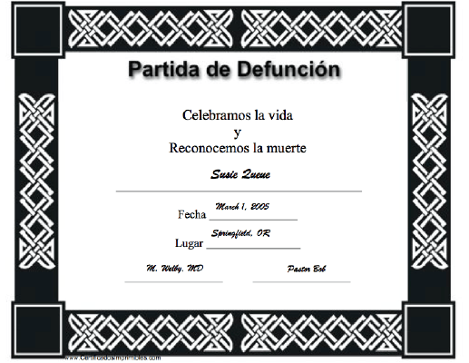 Partida de Defunción certificate