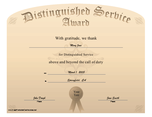 Distinguished Service Award certificate
