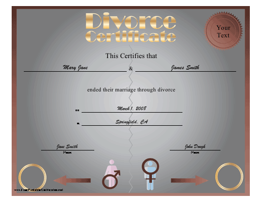 Divorce certificate