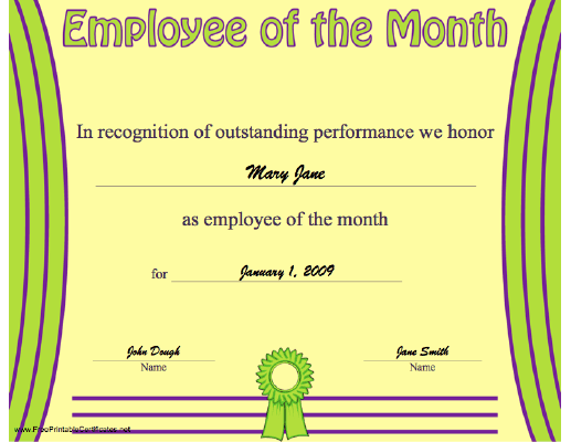 Employee of the Month certificate