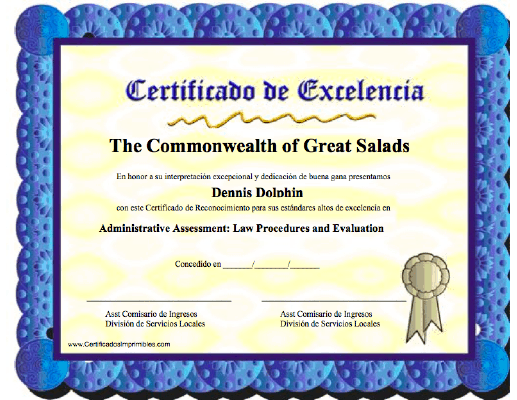 Certificado de Excelencía certificate