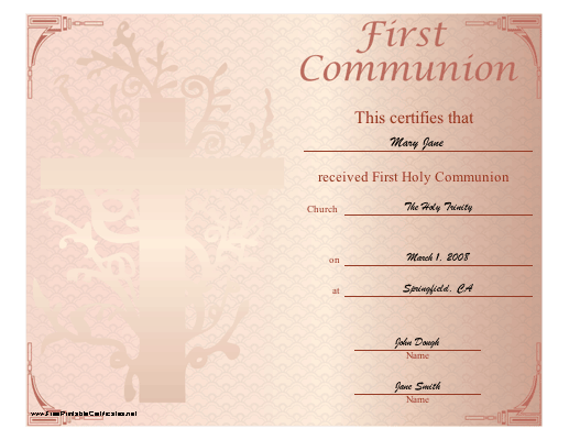 First Communion certificate