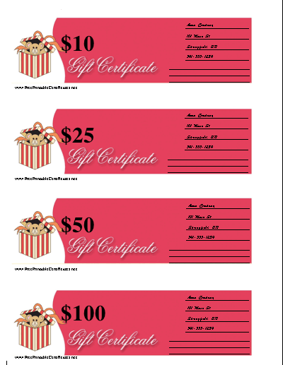 Blank Gift Certificate - Teddy Bear certificate