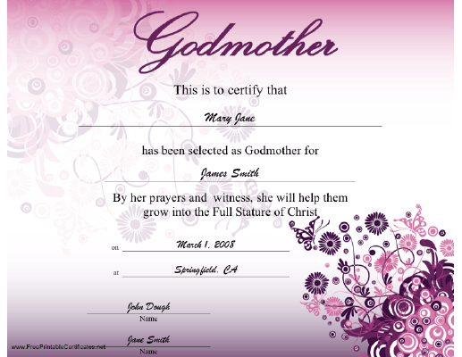 Godmother certificate