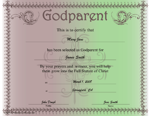 Godparent certificate