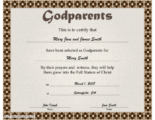 Godparents certificate