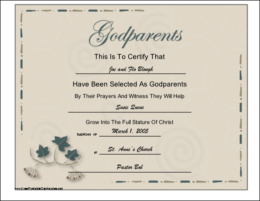 Godparents certificate