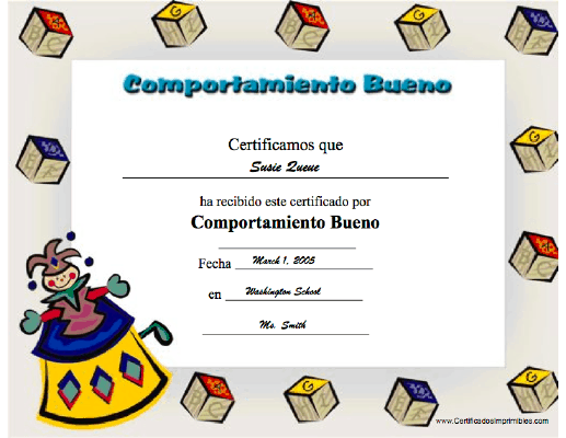 Comportamiento Bueno certificate