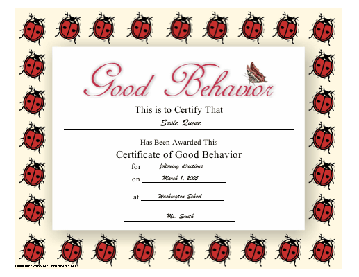 Good Behavior certificate