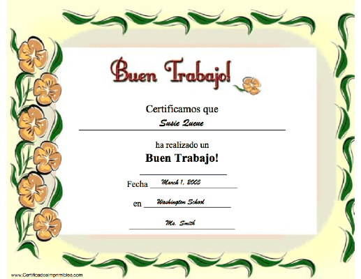 Buen Trabajo certificate