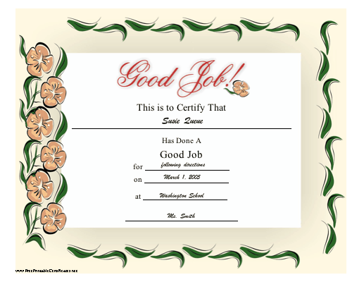 Good Job certificate