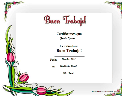 Buen Trabajo certificate