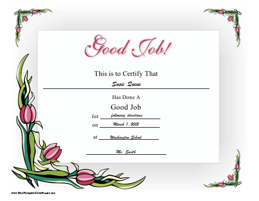 Good Job certificate