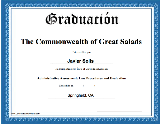 Graduación certificate