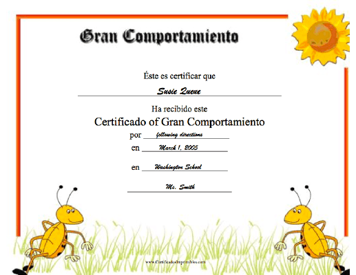 Gran Comportamiento certificate