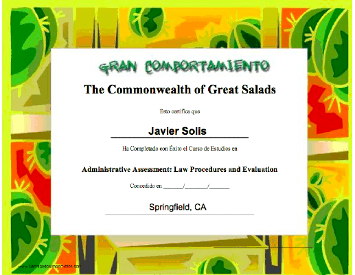 Gran Comportamiento certificate