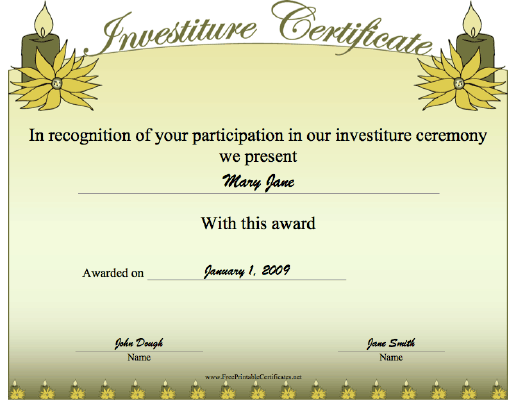 Investiture certificate