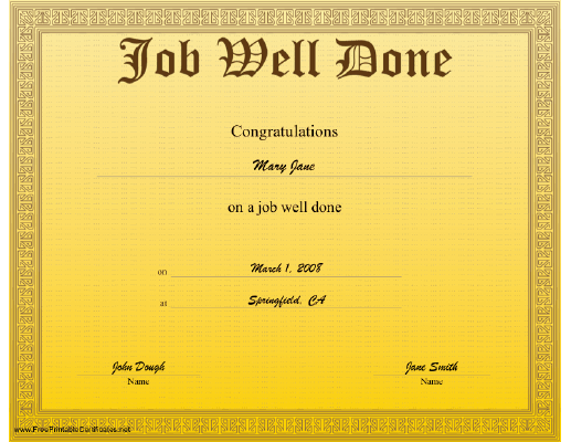 Job Well Done certificate