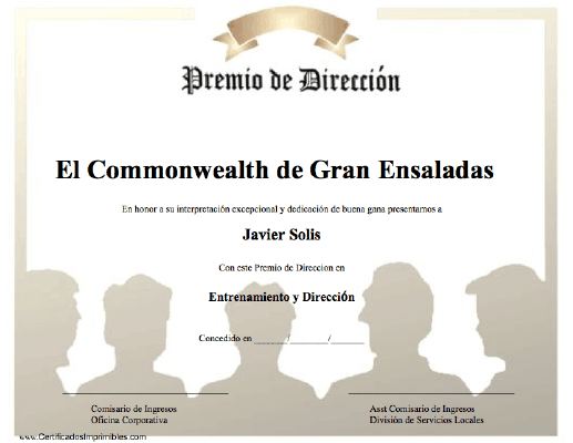 Premio de Dirección certificate
