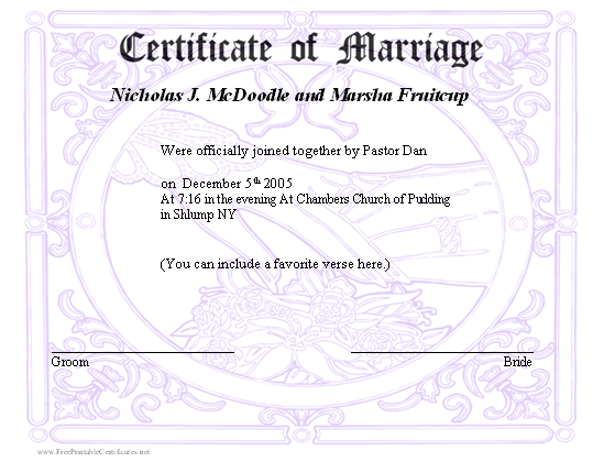 Marriage certificate